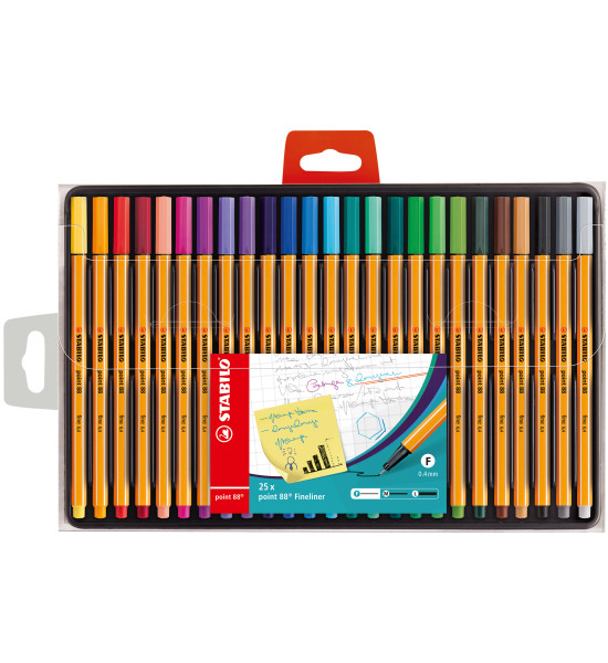 Micropunta/Felpa, Point 88, Punta Fina  0.4 mm, Estuche x 25. 25 Colores Básicos Surtidos